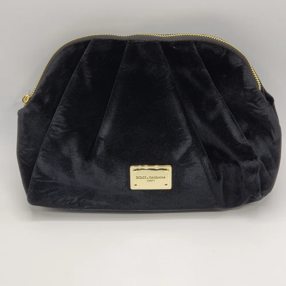 Dolce & Gabbana Black Velvet Pouch Cosmetic Makeup Bag